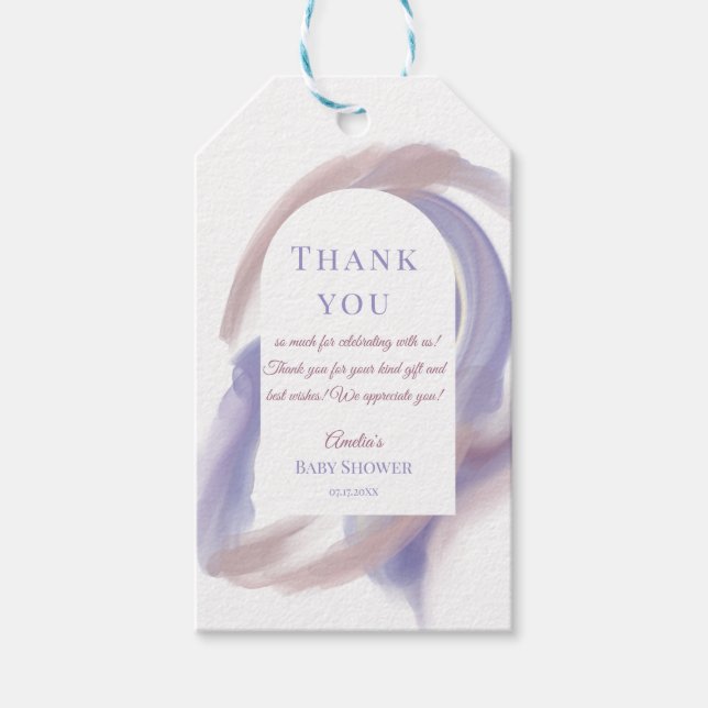 Lavender-Wasserfarbe-Bogen-Baby-Dusche-Dankeschön Geschenkanhänger (Vorderseite)