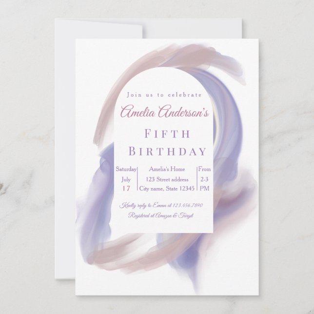 Lavender Watercolor Abstract  Birthday Invita Einladung (Vorderseite)