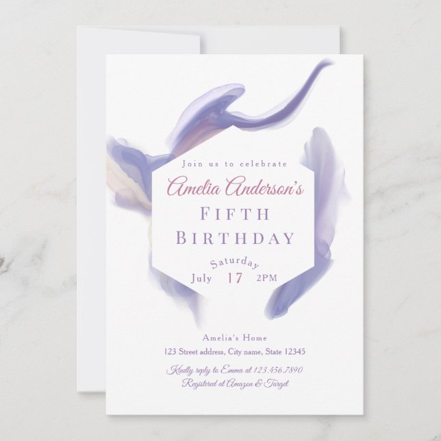 Lavender Watercolor Abstract Birthday Invitation Einladung (Vorderseite)