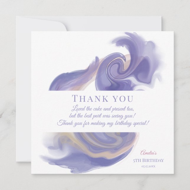 Lavender Watercolor Abstract Birthday Thank You Ca Dankeskarte (Vorderseite)