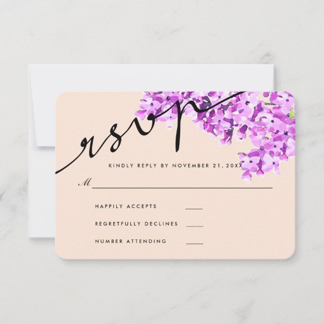Lavender Watercolor Blume Hochzeitsstimmung RSVP M (Vorderseite)