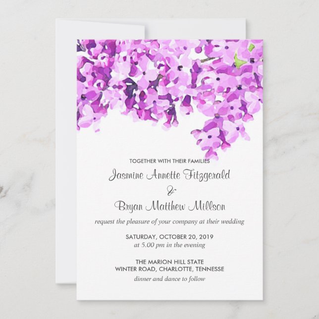 Lavender Watercolor Blume Moderne Hochzeit Einladung (Vorderseite)