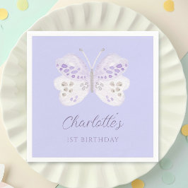  Lavender Watercolor Butterfly 1st Birthday Party Serviette