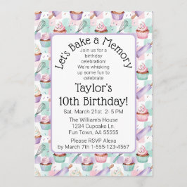 Lavender Watercolor Cupcake Baking Birthday Party Einladung