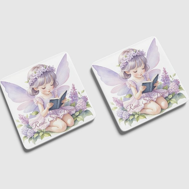 Lavender Watercolor Fairy Reading Book Glasuntersetzer (Von Creator hochgeladen)