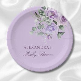 Lavender Watercolor Floral Baby Dusche Pappteller