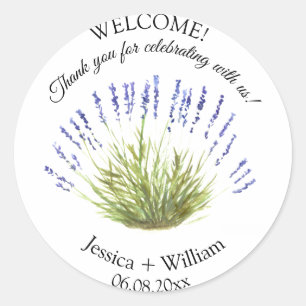 Lavender Watercolor Floral Moderne Hochzeit Runder Aufkleber