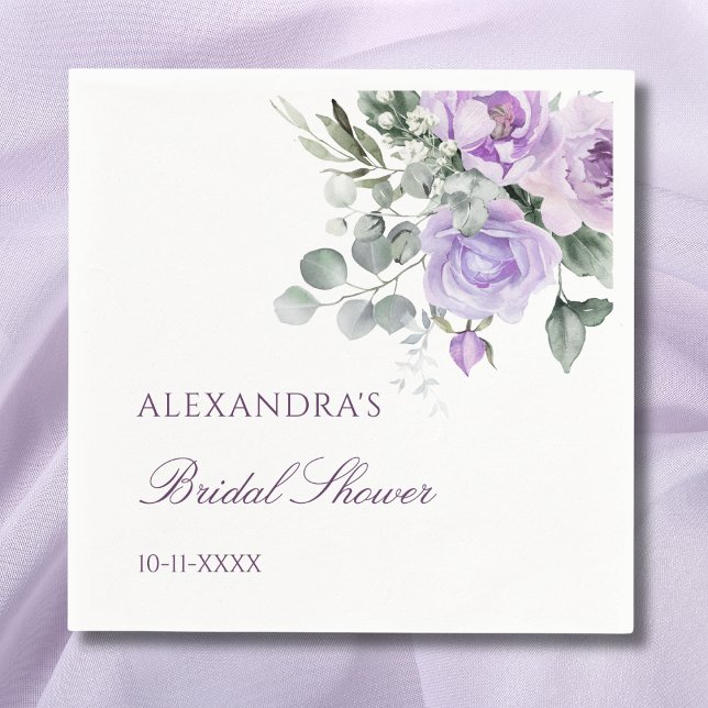 Lavender Watercolor Floral Peony Brautparty Serviette (Von Creator hochgeladen)