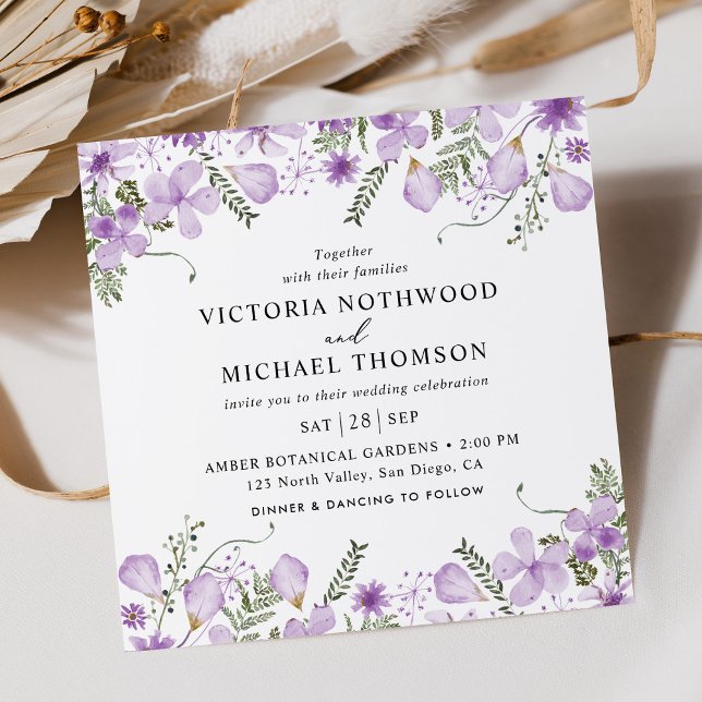 Lavender Watercolor Floral Square Wedding Einladung (Von Creator hochgeladen)