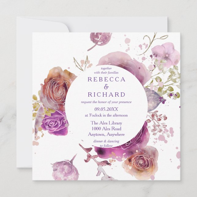 Lavender Watercolor Floral Wedding Einladung (Vorderseite)