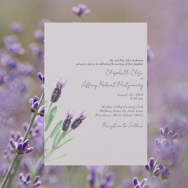 Lavender Watercolor Foliage Moderne Hochzeit Einladung (Von Creator hochgeladen)