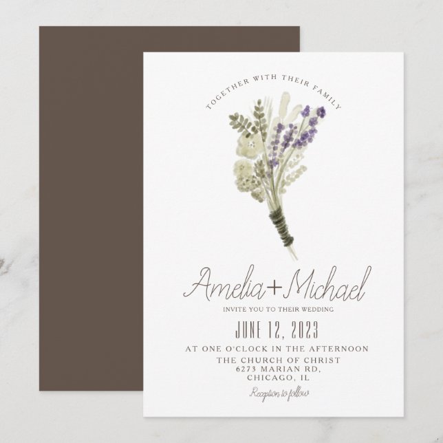 Lavender Watercolor Ökologisch Rustikale Hochzeit Einladung (Vorne/Hinten)