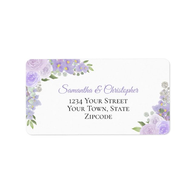 Lavender Watercolor Rose Elegante Hochzeitadresse Adressaufkleber (Vorne)