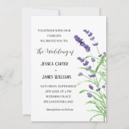 Lavender Watercolor Rustikale Elegante Hochzeit Einladung