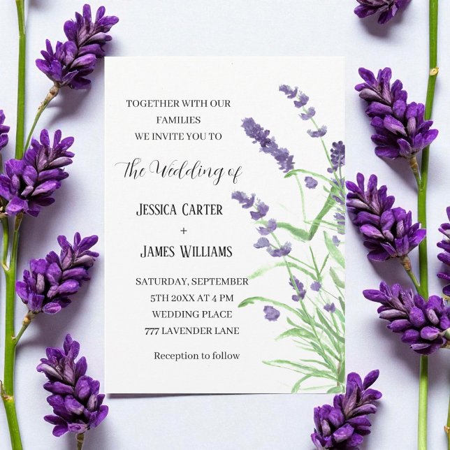 Lavender Watercolor Rustikale Elegante Hochzeit Einladung (Von Creator hochgeladen)