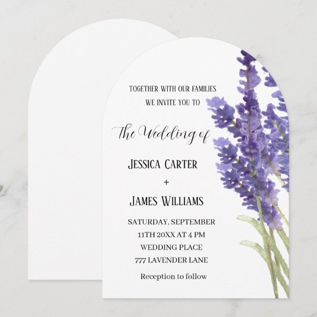 Lavender Watercolor Rustikale Elegante Hochzeit Einladung (Vorne/Hinten)