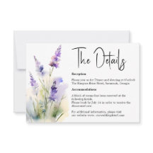 Lavender Watercolor Wedding Details Karte