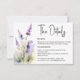 Lavender Watercolor Wedding Details Karte