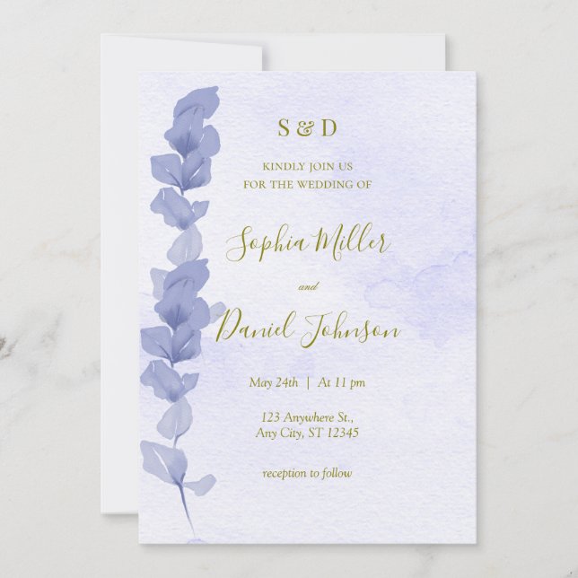 Lavender Watercolor Wedite Einladung (Vorderseite)