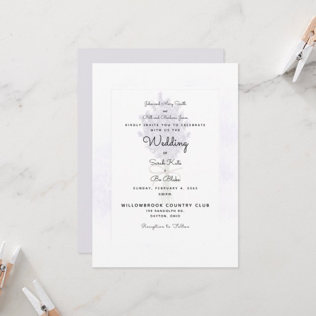 Lavender Wedding Beide Eltern aufgeführt Einladung (Vorderseite/Rückseite Beispiel)