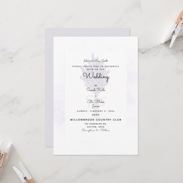 Lavender Wedding Bride Eltern gelistet Einladung (Vorderseite/Rückseite Beispiel)