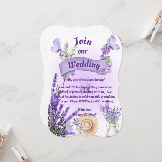 Lavender Wedding Invitation (Devant/Arrière en situation)