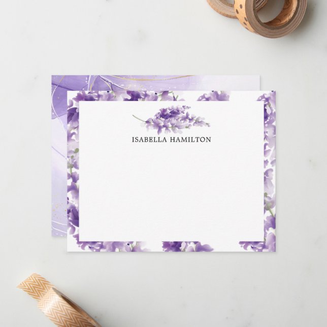 Lavender Wedding Stationery Note Card Mitteilungskarte (Vorderseite/Rückseite Beispiel)