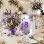 Lavender Wedding Table Number Sign Tischaufsteller<br><div class="desc">Add a soft and romantic touch to your wedding reception with this elegant lavender floral table number sign. Designed with delicate watercolor lavender sprigs, a soft purple gradient center, and subtle gold accents, this piece brings a charming garden aesthetic to your wedding tables. The table number is fully customizable, allowing...</div>