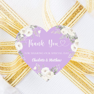 Lavender weißen Blumen Herz danke Ihnen Hochzeit Herz-Aufkleber