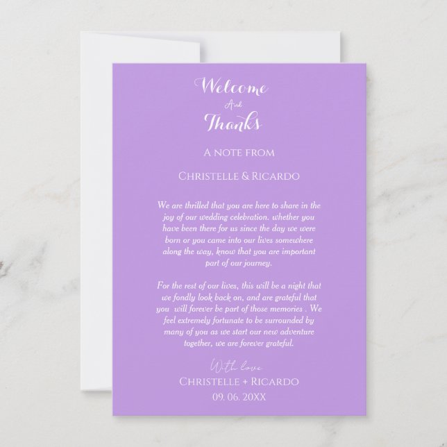 Lavender Welcome & Danke für Ihre Hochzeitsnotiz (Vorderseite)