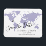 Lavender Weltkarte Hochzeit speichern Sie das Datu Magnet<br><div class="desc">BEWEGEN SIE DAS HERZ AUF DER KARTE EINFACH AUF IHREN WEDDING-ZIEL auf der Weltkarte, um Ihre Hochzeit in Urlaubsort zu erstellen speichern Sie den Datums-Magneten, der auf dem Kühlschrank phantastisch aussehen wird. — Klicken Sie auf KUNDENFÖRDERN, um das Herz zu bewegen, Hintergrund- und Textfarbe zu ändern, Schriftart zu ändern oder...</div>
