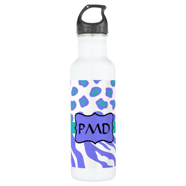 Lavender, White & Aquamarin Zebra & Cheetah Person Trinkflasche (Vorderseite)