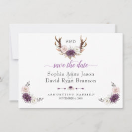 Lavender White Blush Floral Antlers Wedding Save The Date