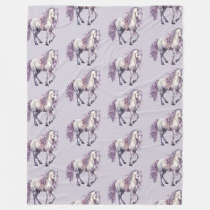 Lavender White Floral Horse Cowgirl Fleecedecke