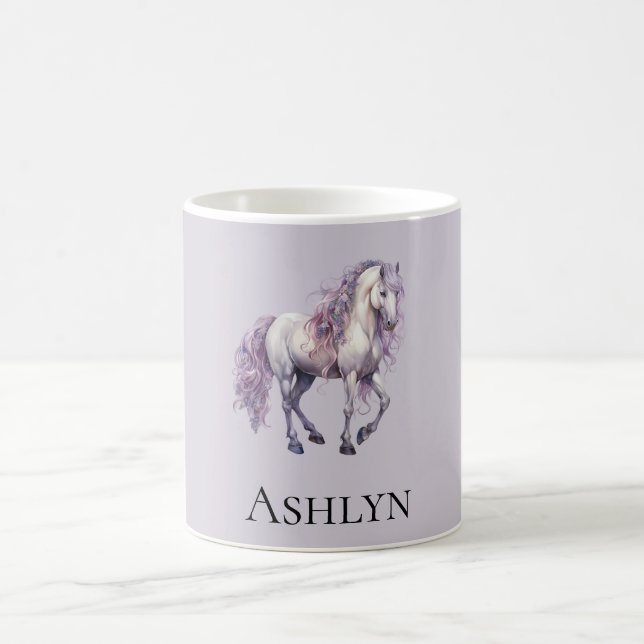 Lavender White Floral Horse Cowgirl Kaffeetasse (Mittel)