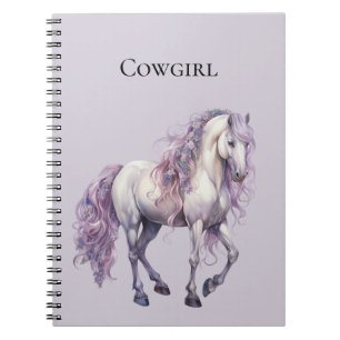 Lavender White Floral Horse Cowgirl Notizblock