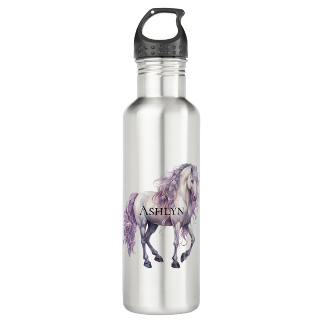Lavender White Floral Horse Edelstahlflasche (Vorderseite)