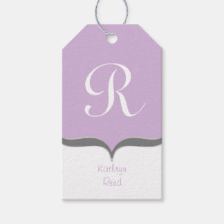 Lavender White Gray Monogram Name Gift Tags Geschenkanhänger