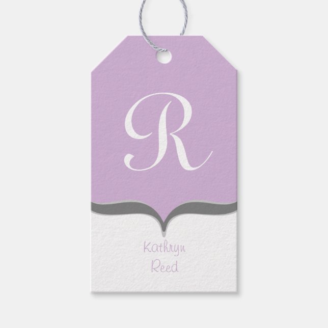 Lavender White Gray Monogram Name Gift Tags Geschenkanhänger (Vorderseite)
