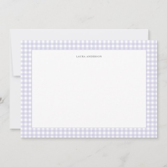 Lavender & white Personalisiert Gingham flach Dankeskarte (Vorderseite)