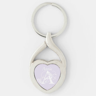 Lavender White Script Elegante Moderne Name Monogr Schlüsselanhänger