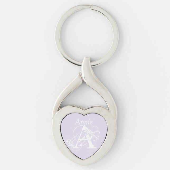 Lavender White Script Elegante Moderne Name Monogr Schlüsselanhänger (Vorderseite)