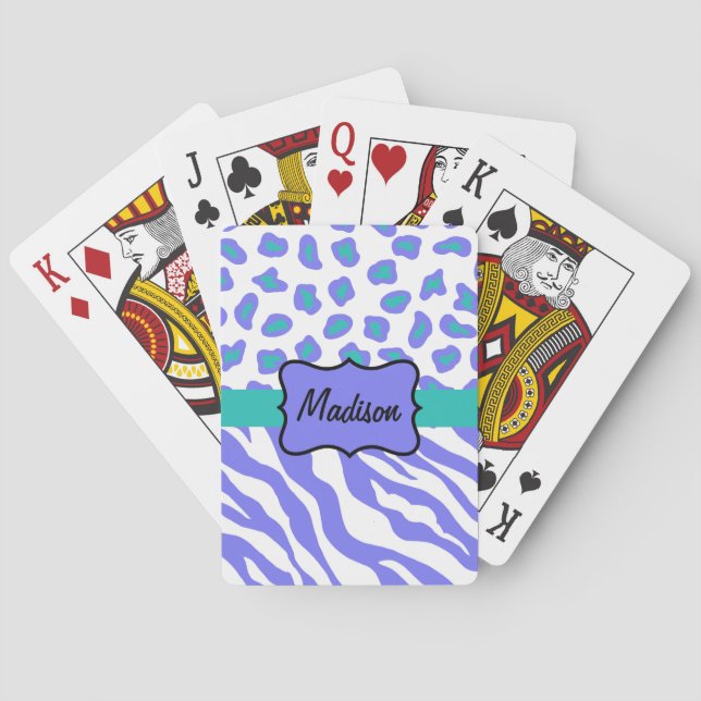 Lavender White Zebra Leopard Skin Name personalisi Spielkarten (Rückseite)