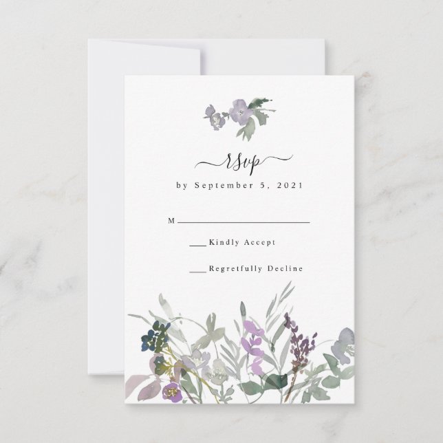 Lavender Wildblume & Greenerity Wedding RSVP Card (Vorderseite)