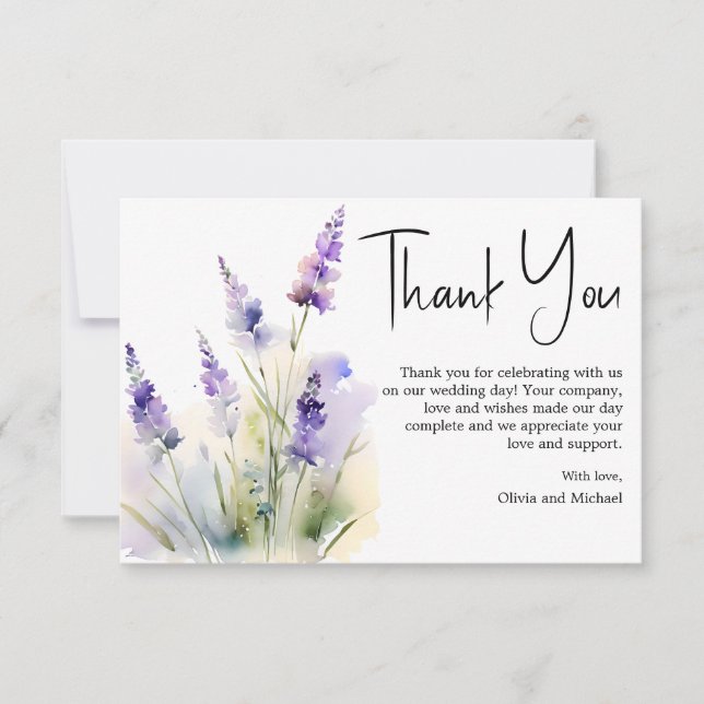 Lavender Wildblume Wedding Danke Karte (Vorderseite)