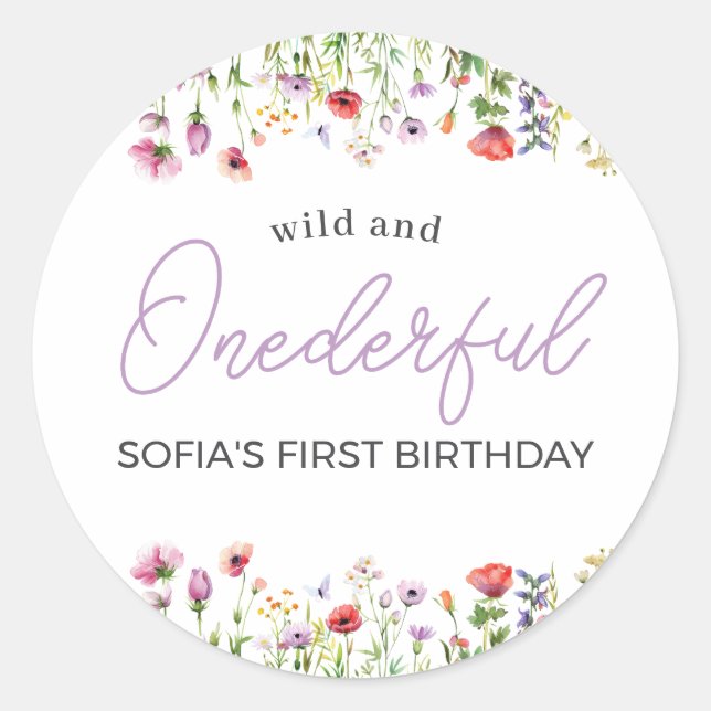 Lavender Wildflower 1st Birthday Runder Aufkleber (Vorderseite)