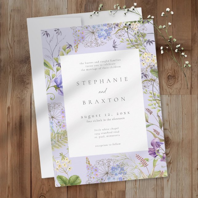 Lavender Wildflower Garden Romantic Wedding Einladung (Lavender Wildflower Garden Romantic Wedding Invitation)