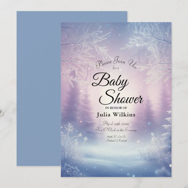 Lavender Winter Snowfall Serenade Baby Dusche Einladung (Vorne/Hinten)