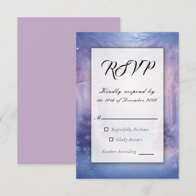 Lavender Winter Snowfall Serenade RSVP Karte (Vorne/Hinten)