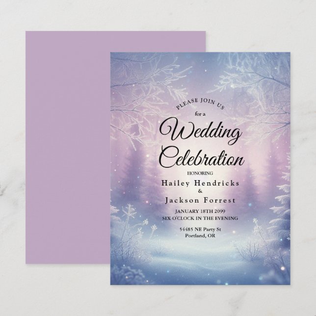 Lavender Winter Snowfall Serenade Wedding Einladung (Vorne/Hinten)